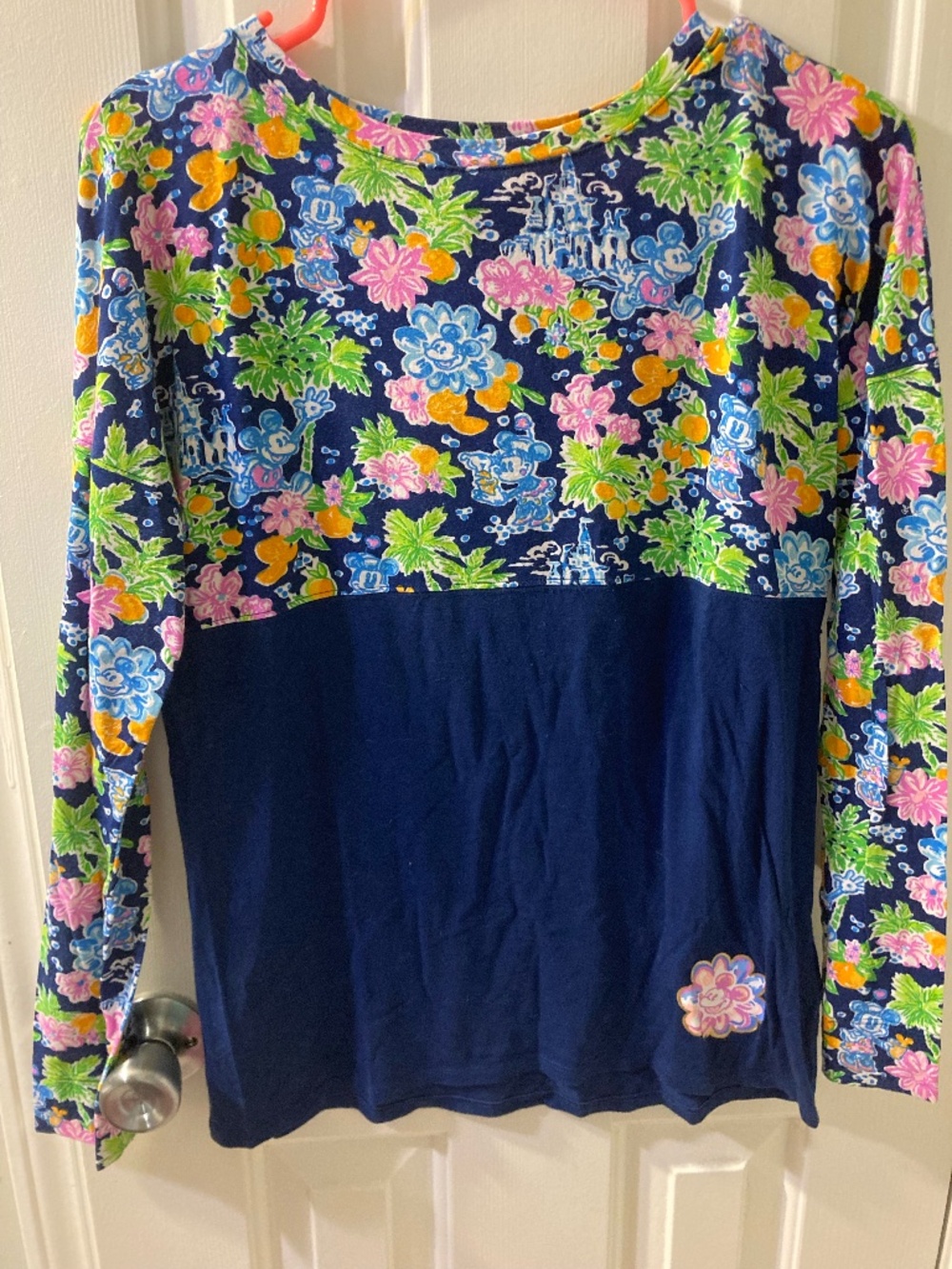 Lilly Pulitzer Navy Disney Mickey and Minnie Mouse Dollman Shirt XXS